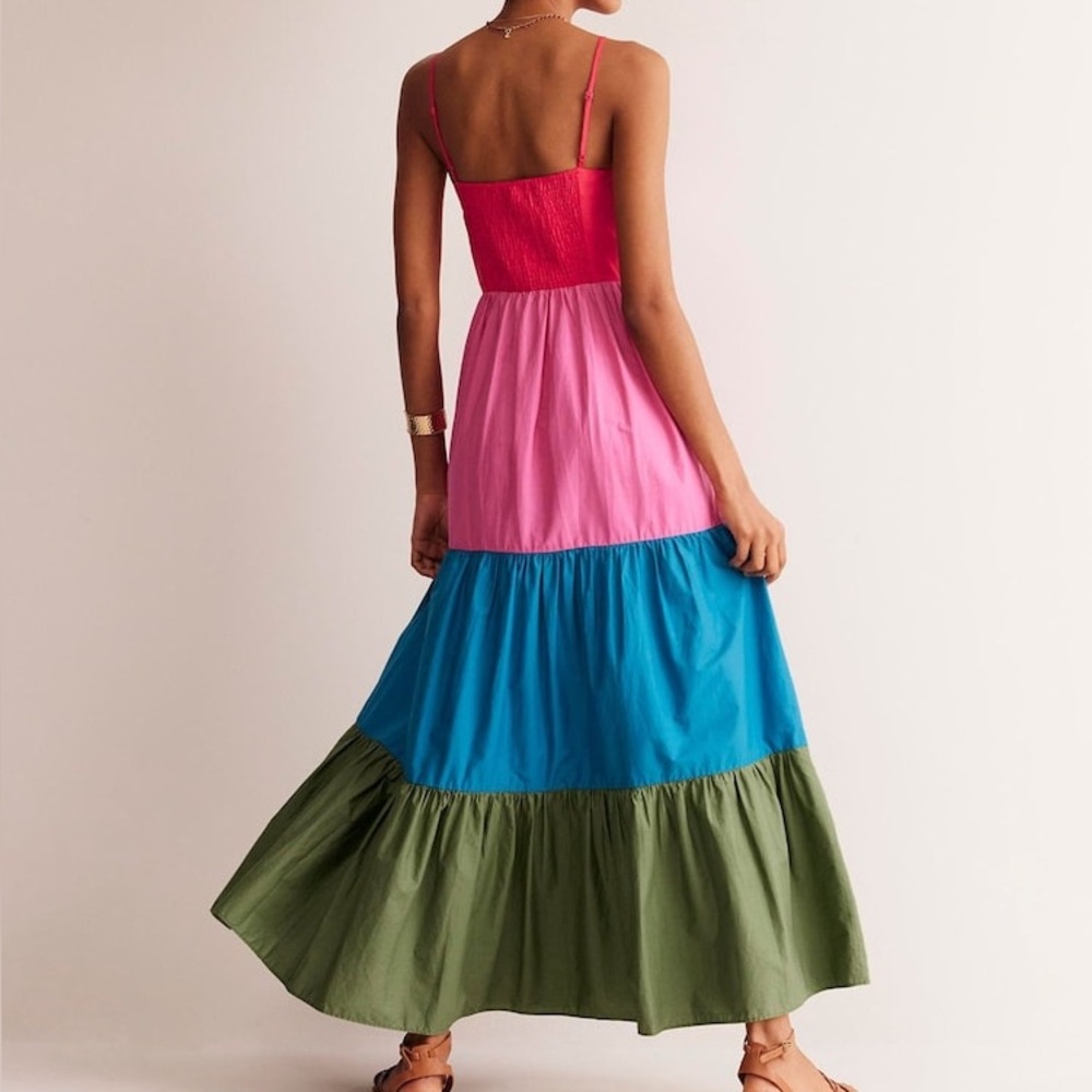Boden Trapeze Cotton Maxi Dress Rainbow Tiered Colorblock Boho Sundress US 8 - Picture 4 of 11